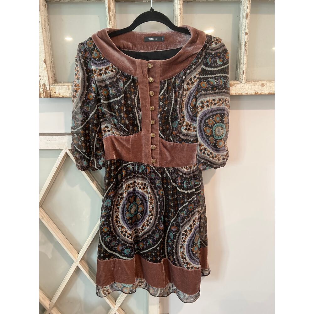 Theme size small velvet trim mini dress